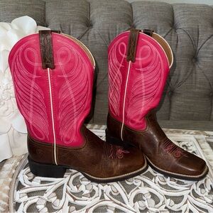 Ariat Brown & Pink Leather Western Cowboy Boots Women’s 10